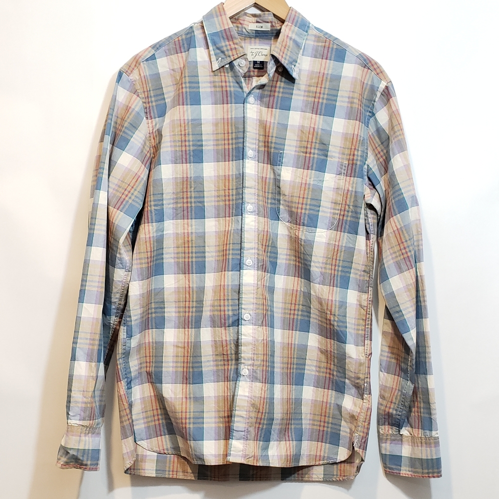 J CREW BLUE AND ORANGE MEDIUM BUTTON DOWN